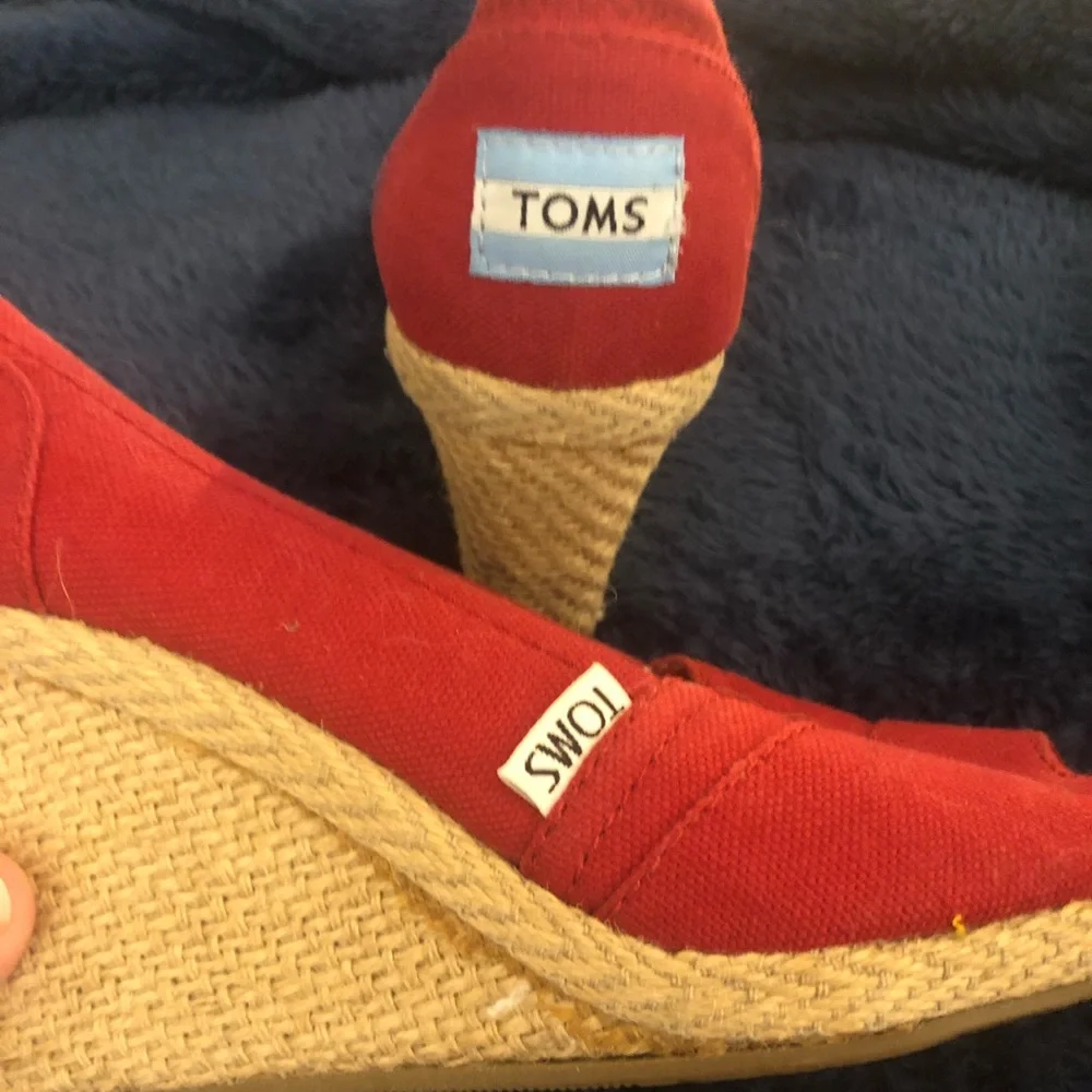 Toms Red Canvas Wedge Espadrilles